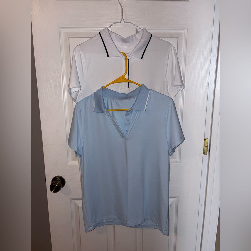 Yogalicious Women’s White and Light Blue Polo Shirts